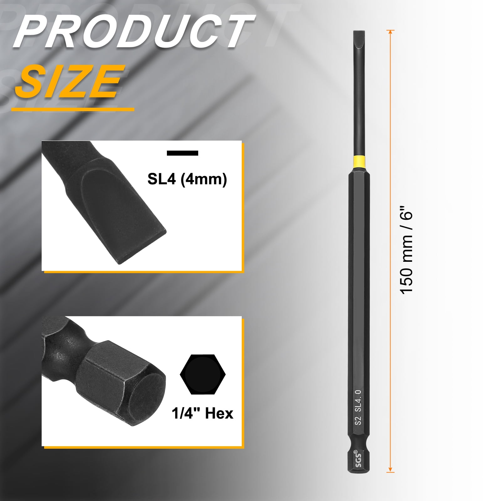 Uxcell 10 Pcs SL4 Slotted Impact Screwdriver Bits 4mm Slotted Tip 1/4" Hex Shank 150mm (6") Long Magnetic Flat Head Screw Driver Drill Bits Phosphated S2 Steel for Electric Power Tool