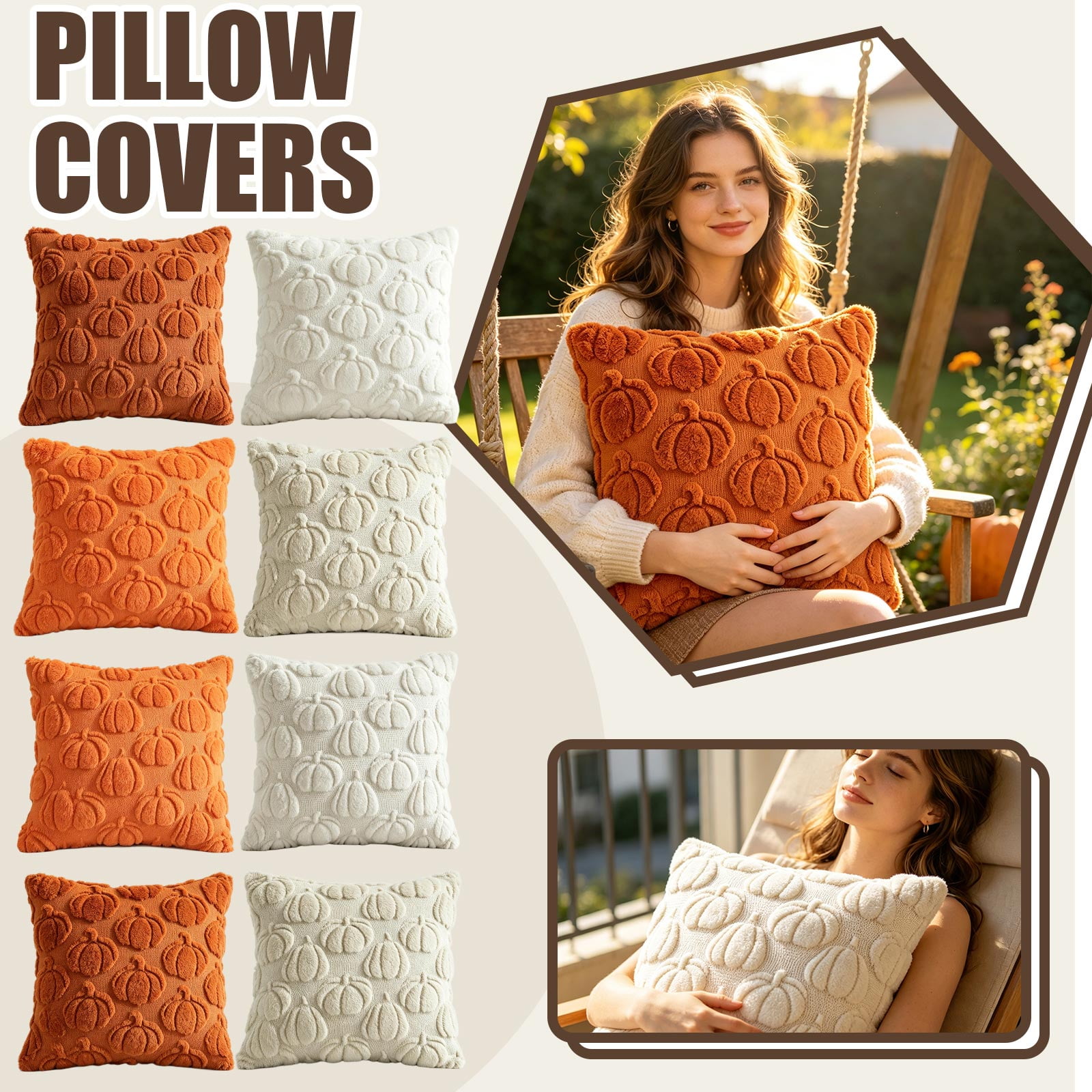 Fall Halloween Decor Fall Throw Pillow Covers Halloween Throw Pillow Covers Throw Pillow Covers for Couch Cozy Fall Decor Piece 20X20 Inch Fuzzy Embossed Pumpkin Decorative