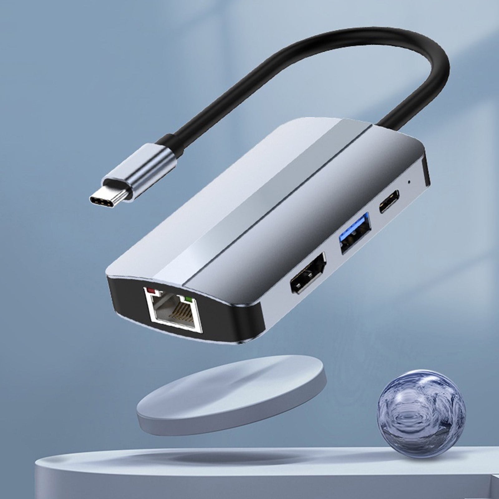 Zeiwohndc USB Type C Hub 6 in1 USB3.0 HDMI-Compatible LAN 5GB PD Fast Charging Splitter