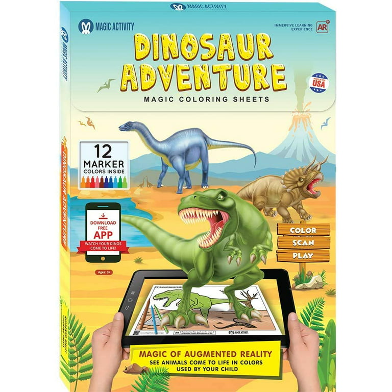 Dinosaur Adventure Magic Coloring Book for Kids Ages 4-8 with Augmented  Reality (Color, Scan, Play) - 12 Markers & App Included 