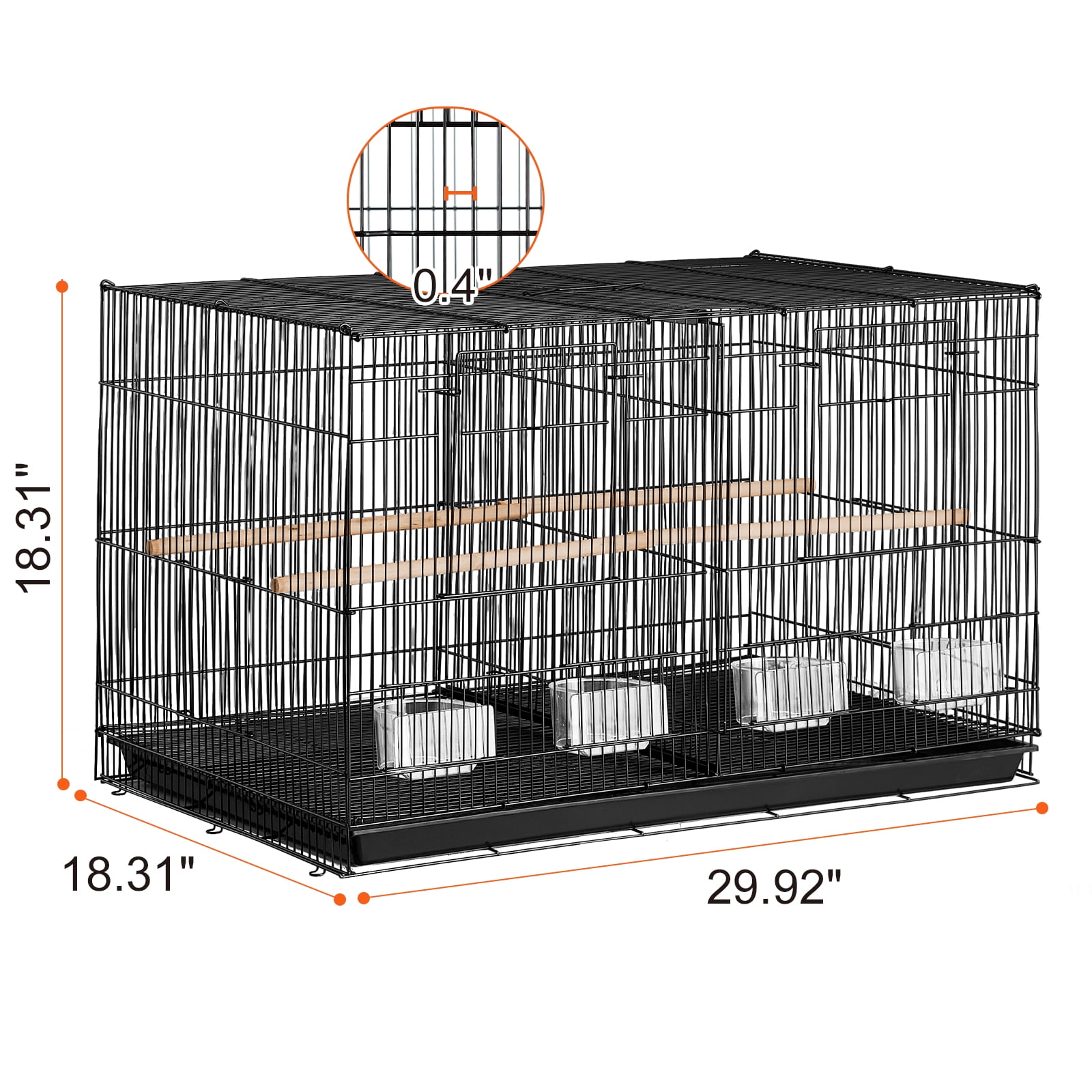 VEVOR 30" Flight Bird Cage, Stackable Divided Bird Cage for Small Parrots & Parakeets, Travel Birdcage with Handle and Perches