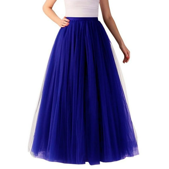 Jamsmile Women Mesh Long Skirts Solid Color Mesh Layered Pleated Gauze Princess Tutu Dance Skirts Comfy High Waist Maxi Skirt
