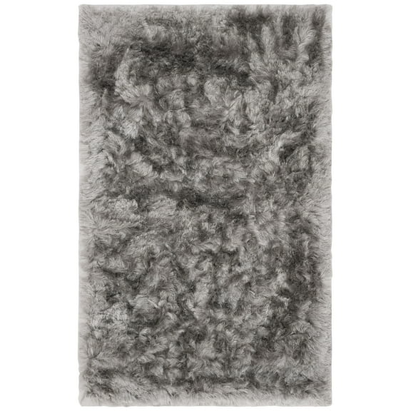 SAFAVIEH Ocean Trellis Solid Plush Polyester Shag Area Rug, Silver, 3' x 5'