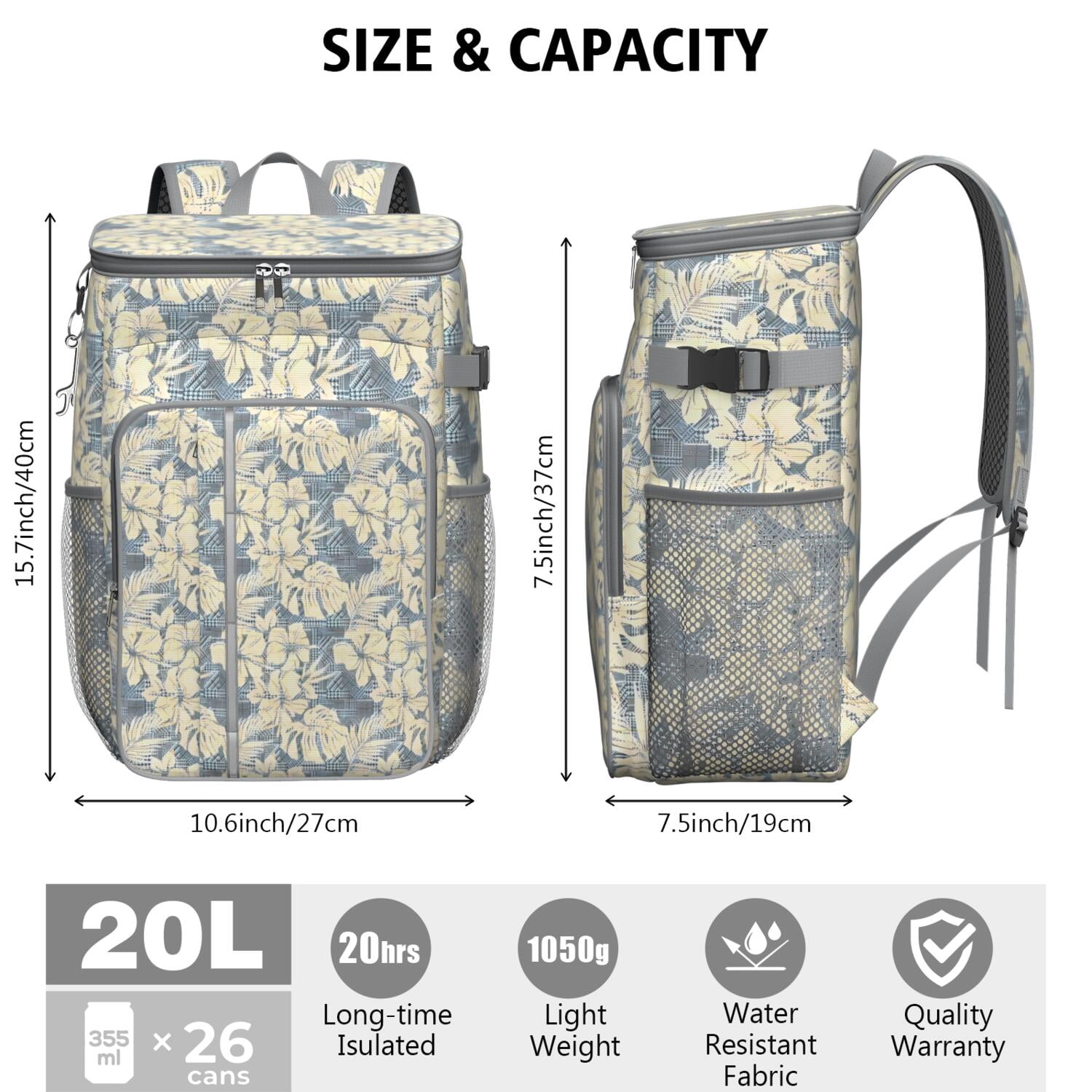 Travel Cooler Bag - Pioneer Flower Floral Print Pattern Camping Beer Cooler Backpack with Bottle Opener- Waterproof Insulated Picnic Backpacks - Cooler Bag for Beach