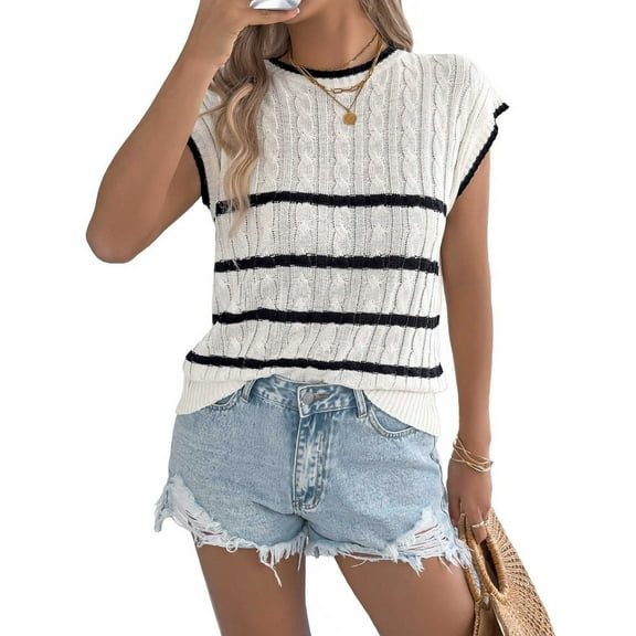 Sleeveless Sweater Vest Summer Sweater for Women Crewneck Sleeveless Clothes 2025 Trendy Casual Knit Tops M