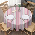 thumbnail image 3 of Pink and Green Striped Pattern Round Tablecloth 60"x60",Wrinkle Wipeable Table Cloth for Kitchen Dining Room Picnic Patio Party, 3 of 6