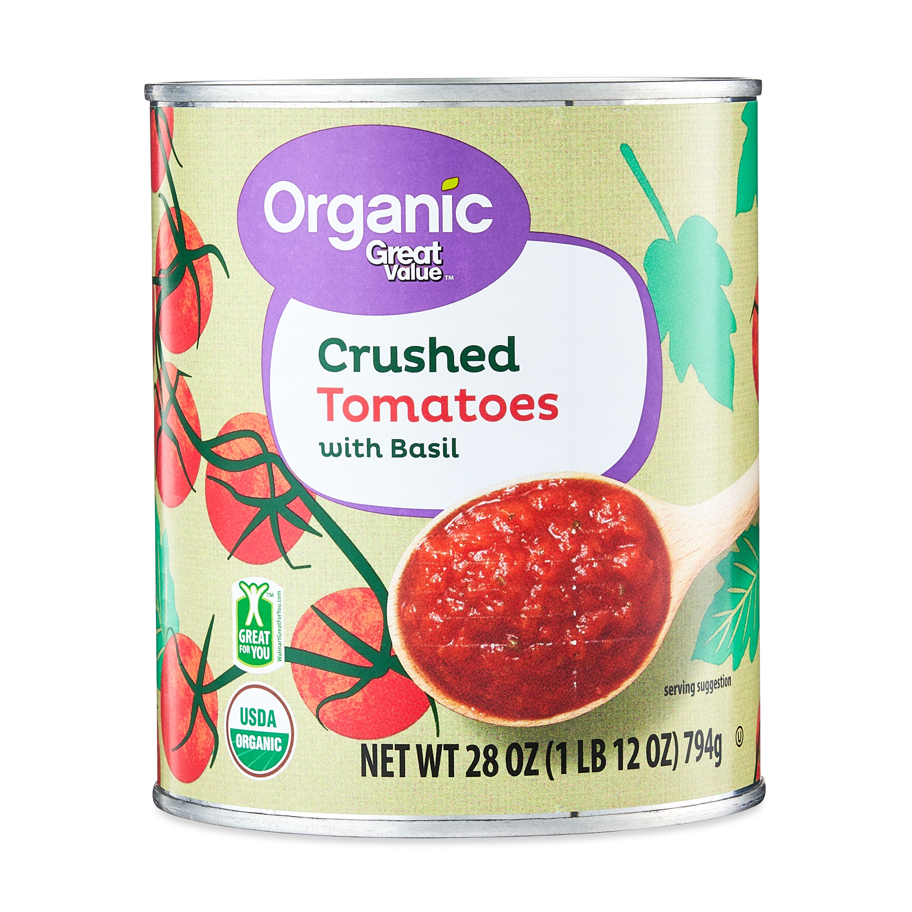 Great Value Organic Crushed Tomatoes with Basil, 28 oz