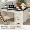 thumbnail image 6 of VEANERWOOD Farmhouse Wood 47" Executive Desk, Home Office 30" High Computer Desk with Drawers and Storage Cabinet, White, 6 of 7