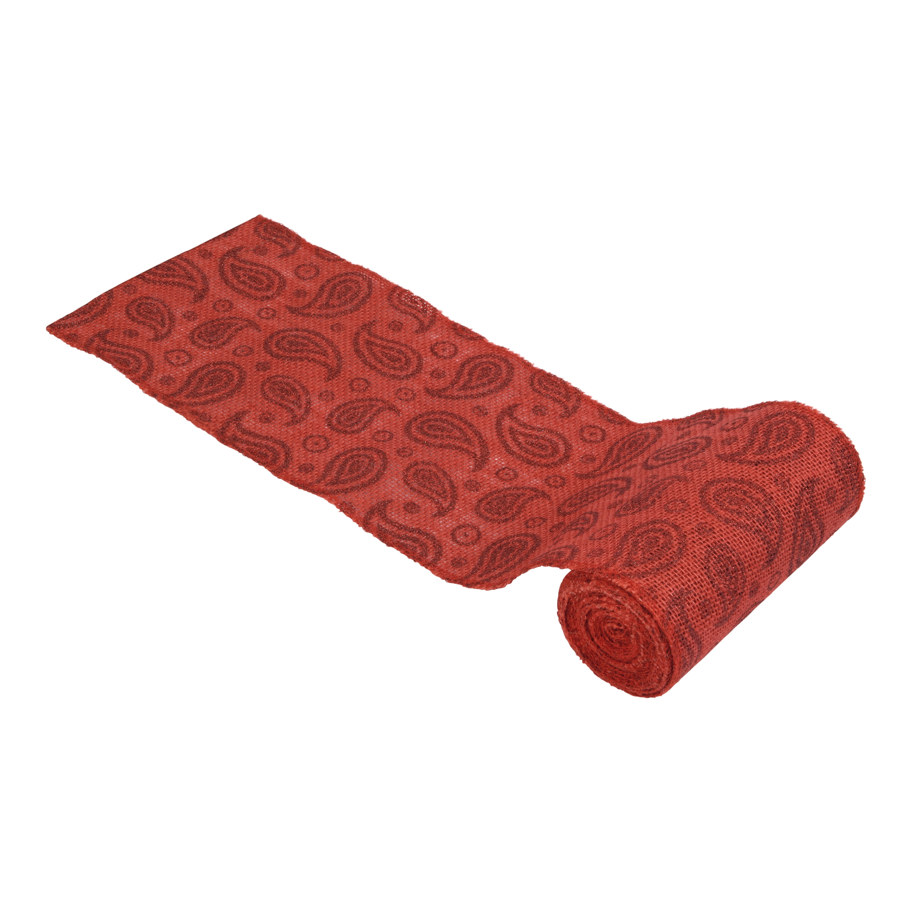 Love, Laugh, Craft Jute Burlap Roll Precut, Finished Edges, 6"W x 5-Yards, 740-24, Red Paisley Glitter