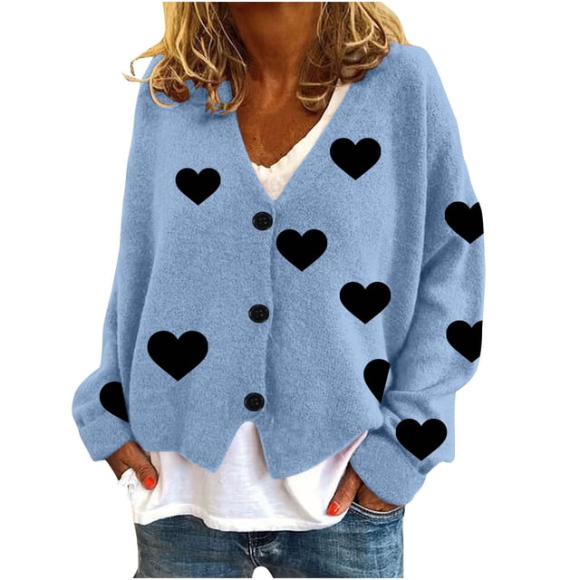 Jgppe Women's Drop Shoulder Cardigans Long Sleeve Button Front Cute Soft Loose Sweater Coat