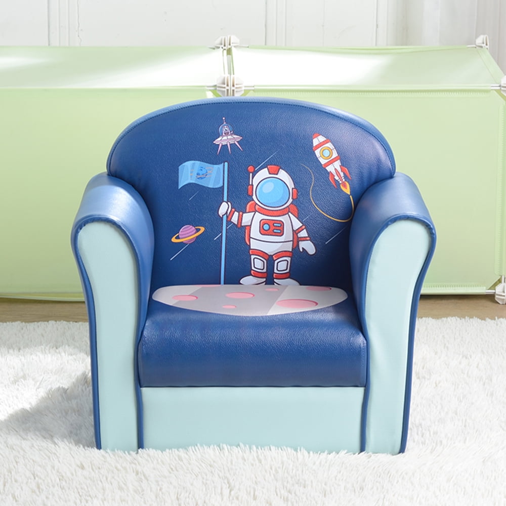 Private Jungle Sofa for Kids Single Children Upholstered Sofa, Space Series Astronaut Model American Standard Pu Mini Sofa,Blue