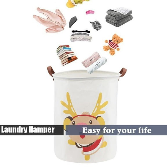 Round Waterproof Canvas Laundry Hamper Basket, 19.7" Large Folding Laundry Clothes Hamper with Handles, Dirty Clothes Basket for Kids Room, Toy Organizer, Home Decor, Baby Hamper (Cartoon Pig)