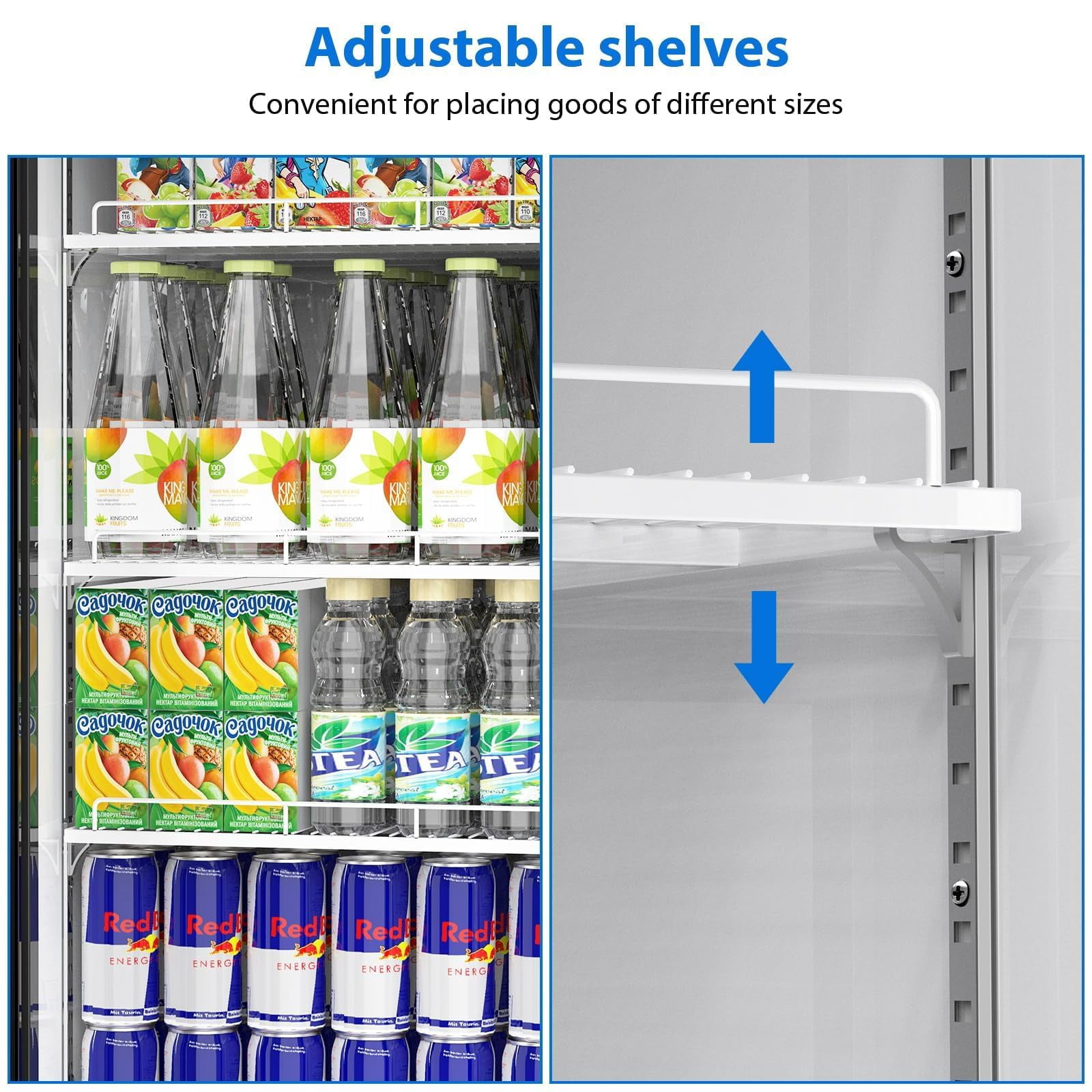 Historyli Commercial Glass Door Display Refrigerator with LED Light, 4 Adjustable Shelves Beverage Cooler, Black