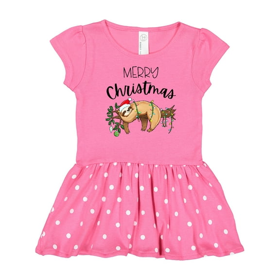 Inktastic Merry Christmas Cute Sloth with Santa Hat and Lights Girls Baby Dress