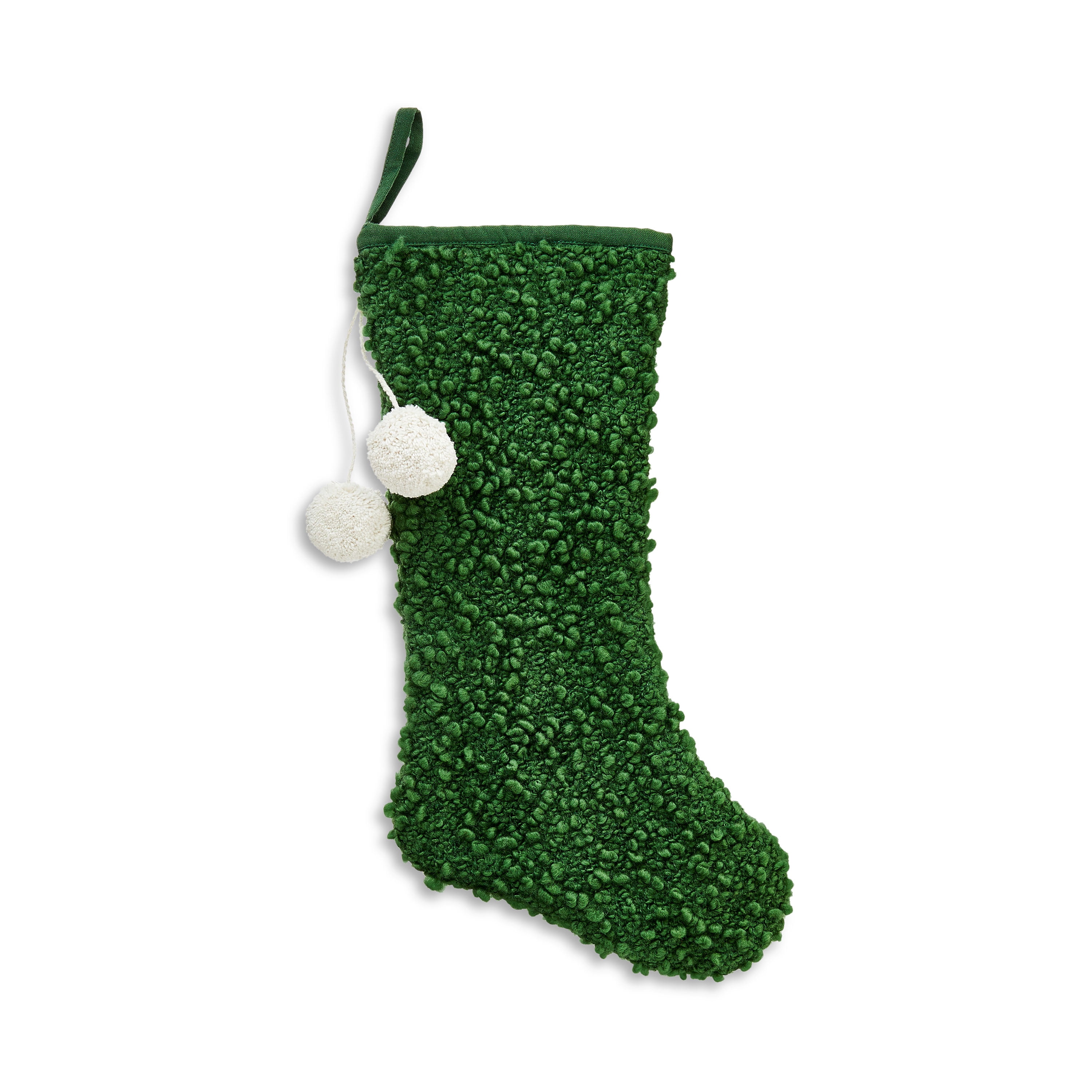 Green Boucle Christmas Stocking with Pom Poms, 20", by Holiday Time