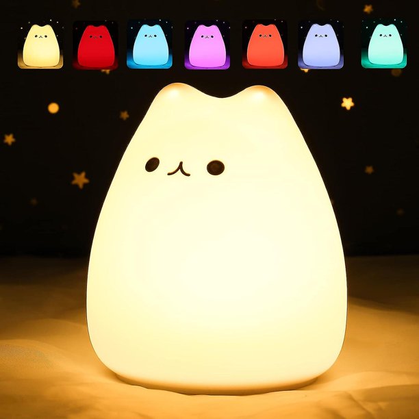 Linda lámpara de gato, luz nocturna para dormitorio de niñas, lámpara de gatito, regalos de cumpleaños para niños, bebés, adolescentes, silicona, luz nocturna kawaii, decoración de