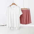 thumbnail image 3 of Akafmk Women's V Neck Pajama Set Short Sleeve T-Shirt with Wide Leg Shorts Loungewear Set, 2-Piece, Sizes XXXXXL, 3 of 5