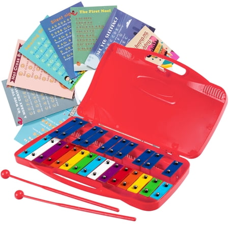 Topbuy 25 Notes Kids Chromatic Aluminium Xylophone with Case and 2 Mallets Red