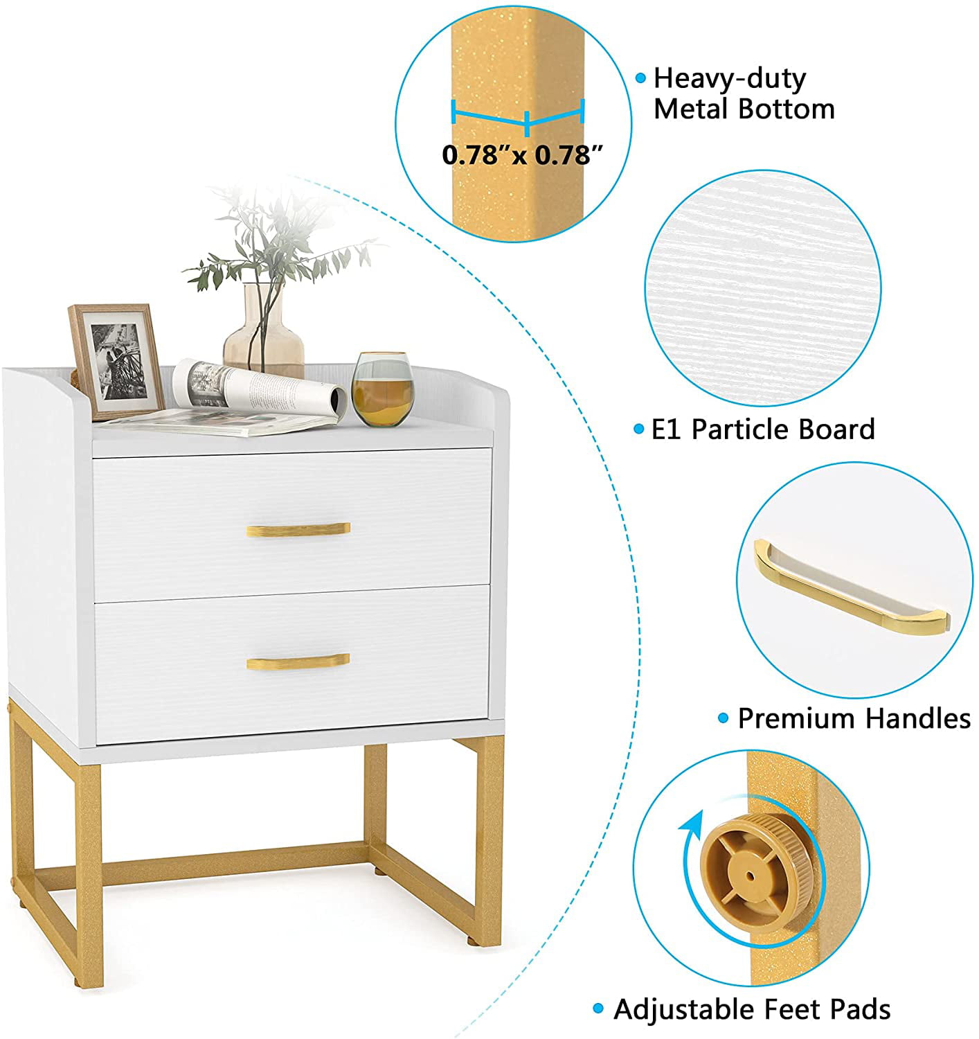 Tribesigns 2-Drawer Nightstand, Modern Wood Night Stands Bedside Table for  Bedrooms, White Sofa End Table Storage Side Table with Metal Frame,  20x15.7x26 Inches, Easy Assembly