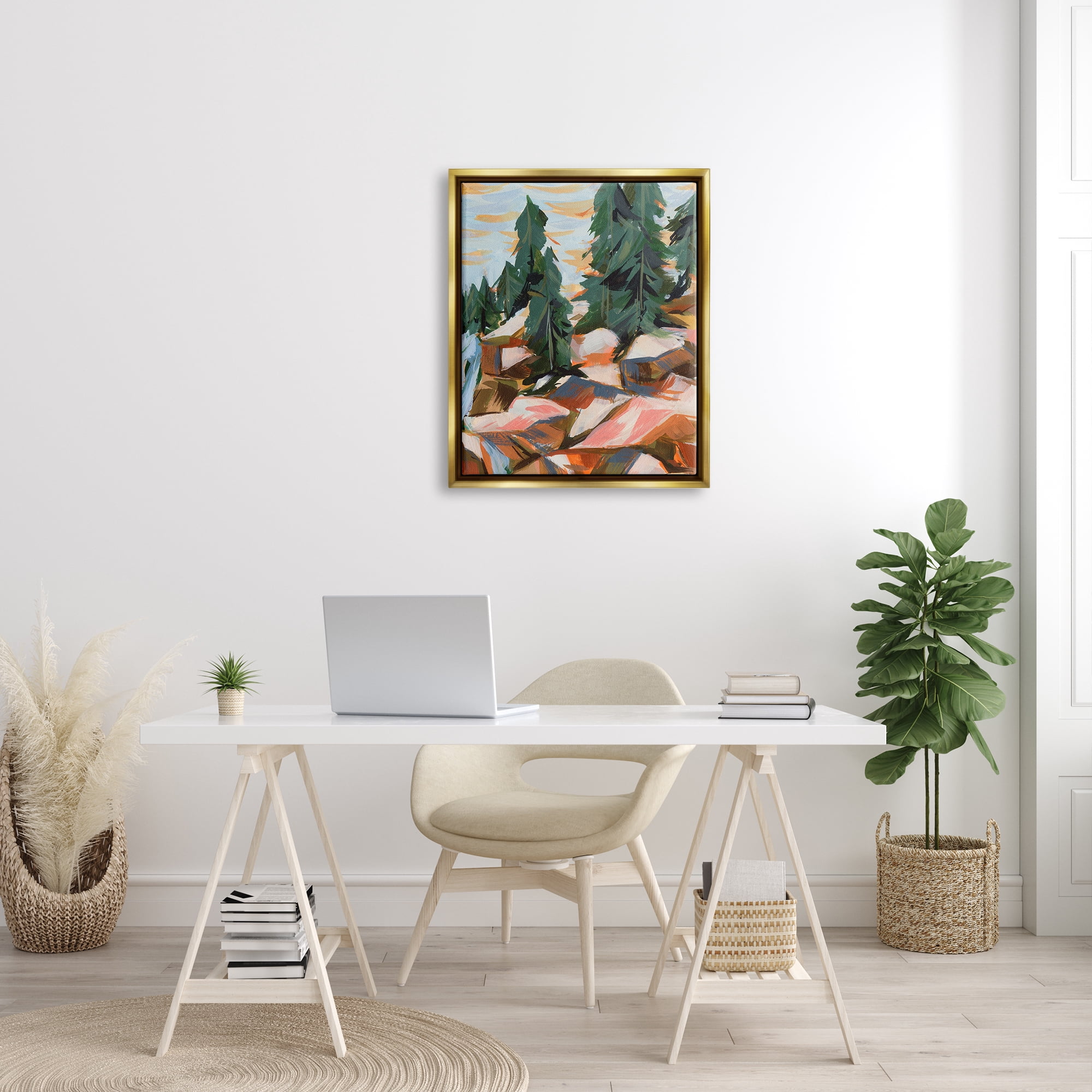 Stupell Abstract Geometric Landscape Waterfall Landscape Painting Gold Floater Framed Art Print Wall Art