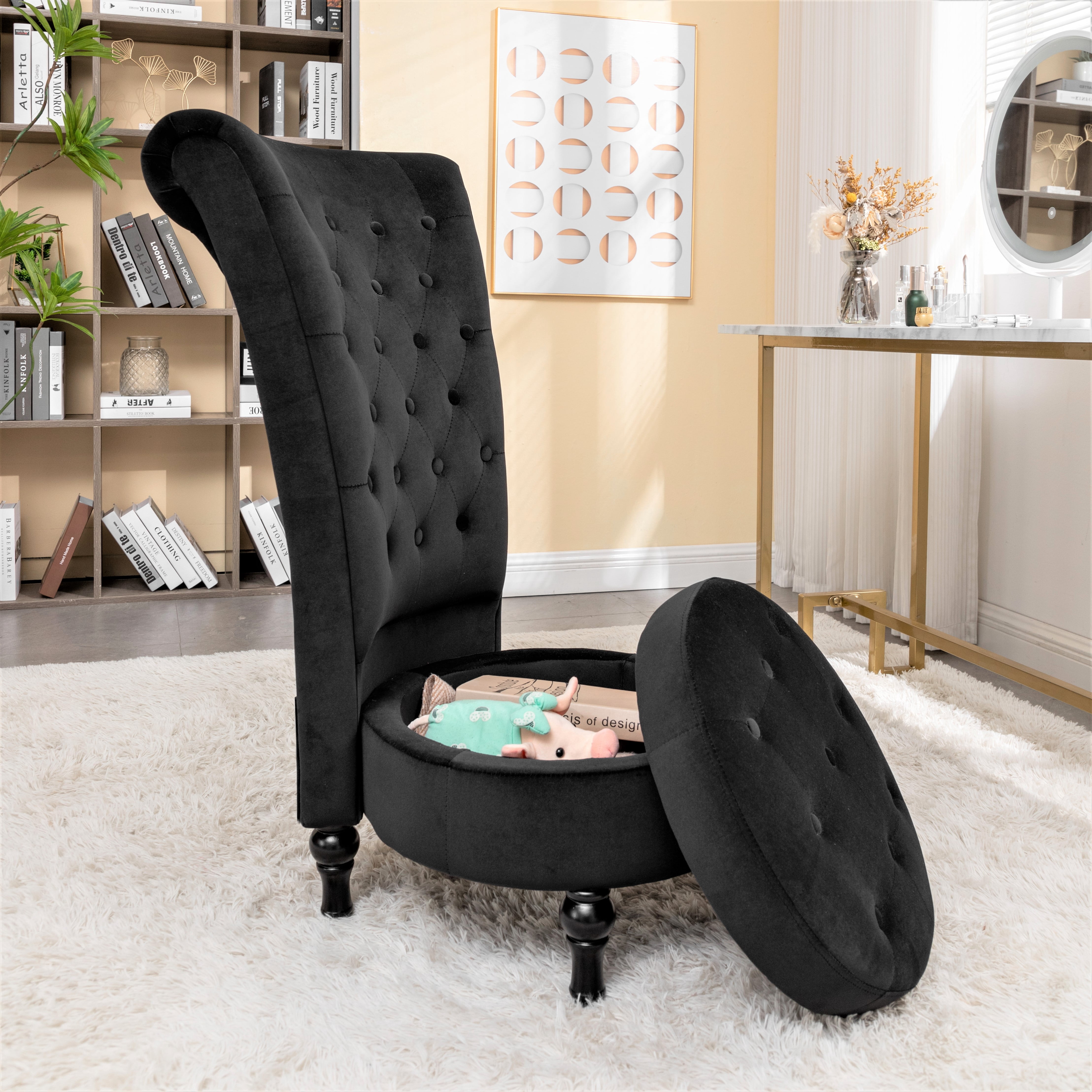 US Pride Furniture Gosser 20" Wide Velvet High Back Vanity Chair for Living Room, Black