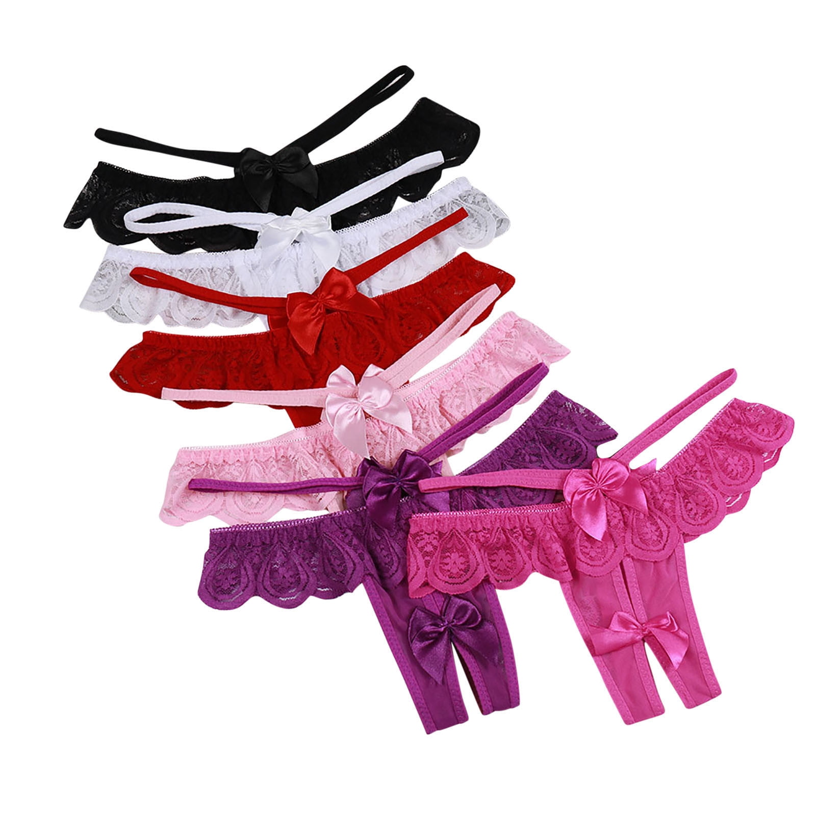 6Pack Thongs Briefs Women's Lace Bow String Bikini Panties Low Waist ...