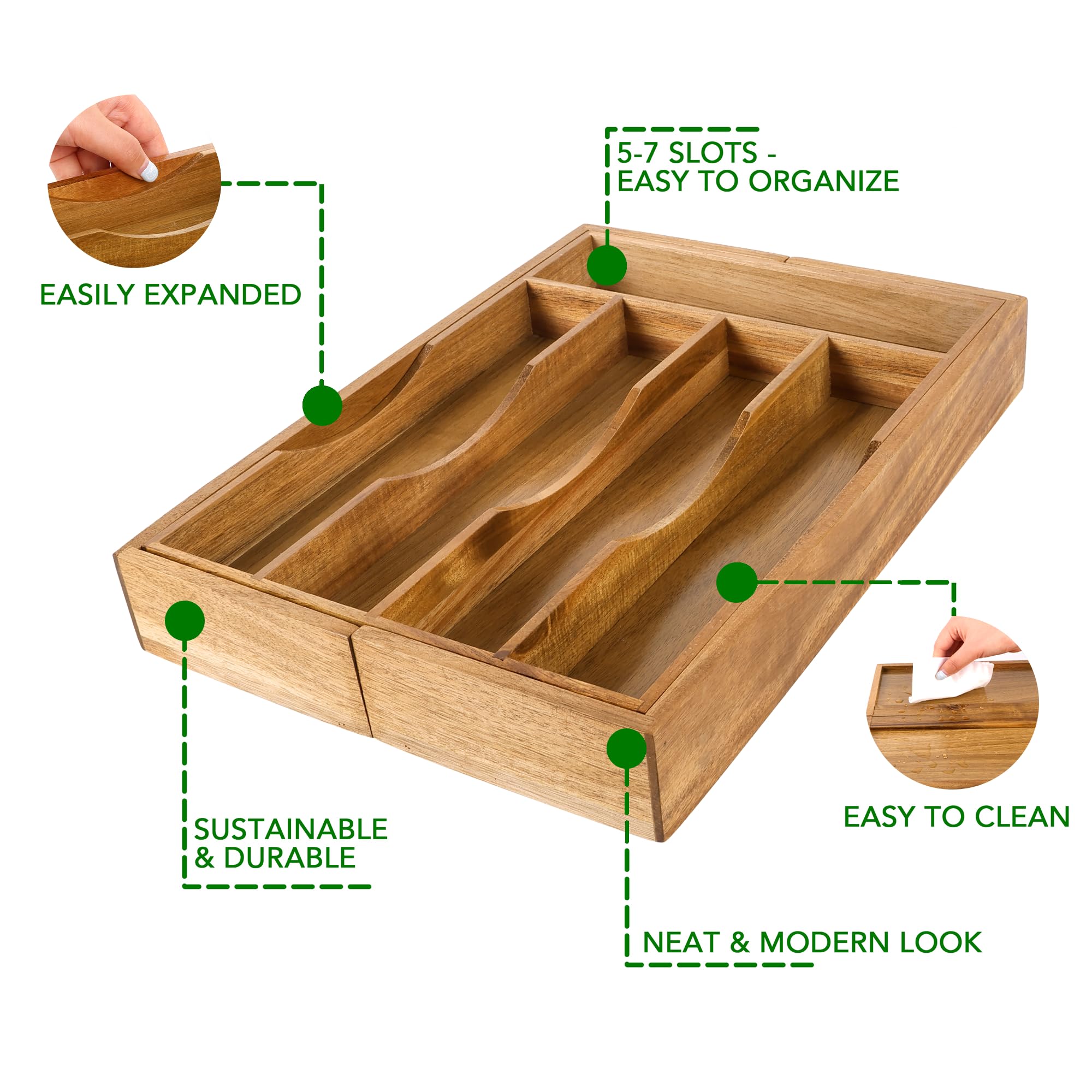 Expandable Kitchen Drawer Organizer For Cutlery And Utensils  Adjustable Wood Tray In Flatware Silverware
