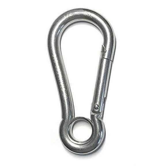 Stainless Steel 316 Spring Hook with Eyelet Carabiner 1/2" Marine Grade