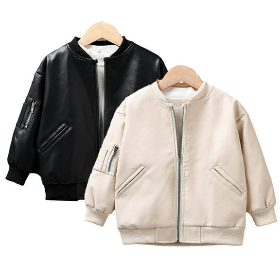 KYAIGUO Kids Boys Spring Faux Leather Jackets Coats Toddler Baby Girls Moto Outwears with Zipper for 1-9T