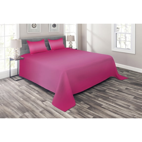 Ambesonne Ombre Quilted Coverlet 3 Pcs, Modern Pink Room Design, Queen Size, Pink