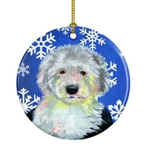 Carolines Treasures LH9306-CO1 Old English Sheepdog Winter Snowflakes Holiday Ceramic Ornament 3 in multicolor