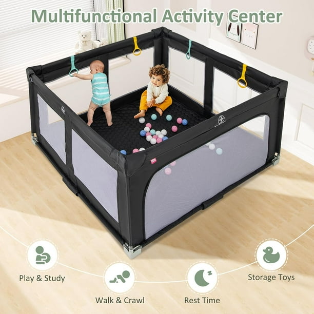 INFANS Foldable Baby Playpen with Mat, 59” x 59” Large Baby Play