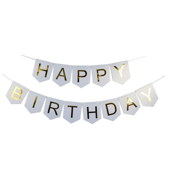 Paper HAPPY BIRTHDAY Letters Ornament Photo Prop Bunting Banner White Gold Tone