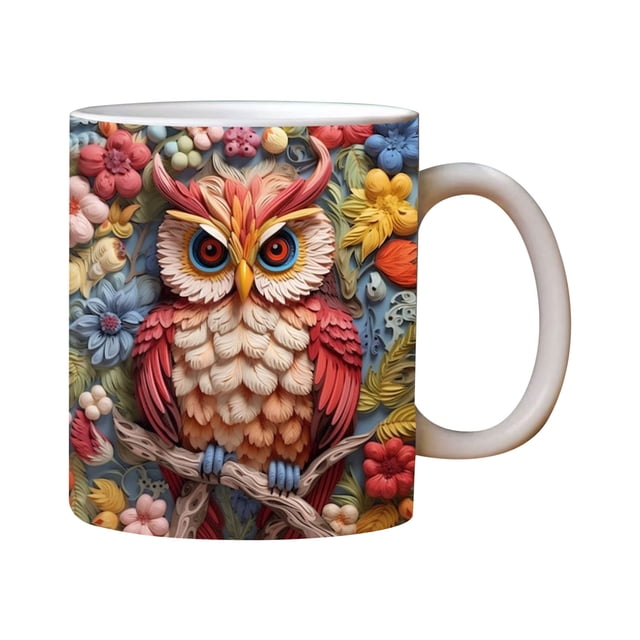 Danhjin Mug Lettering Owl And Flower Mug, Owl Flower Mug, Mug Design, Owl Floral Mug PNG Mug Sublimation Wrap, Cups