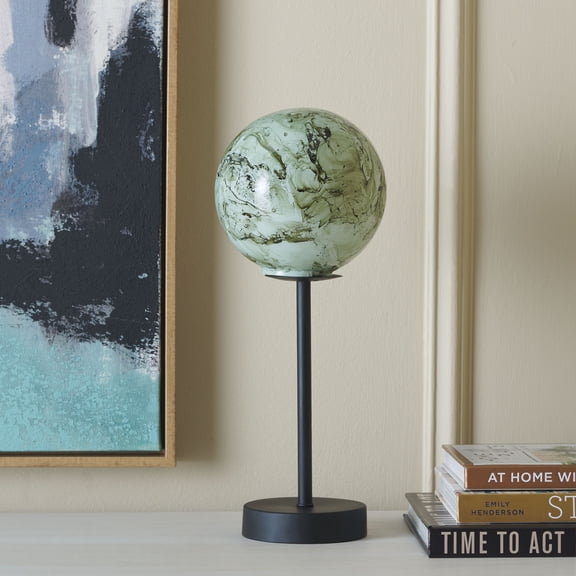 Safavieh Zadie 15.5" Mid-Century Black Metal Table Lamp with Glass Shade