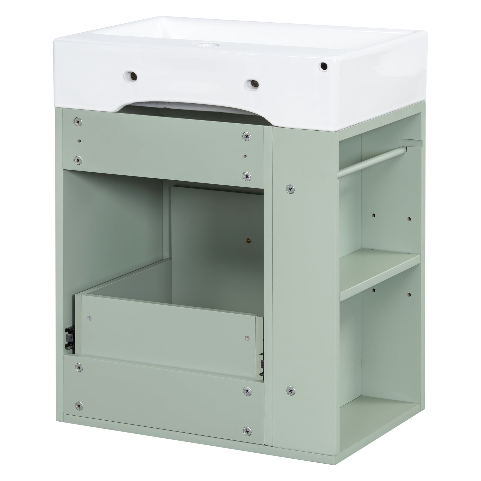 Aukfa 20"Wall-Mounted Bathroom Vanity with Ceramic Sink, Space-Saving Floating Bathroom Vanity,Large Drawer, Side Storage Shelf,Green