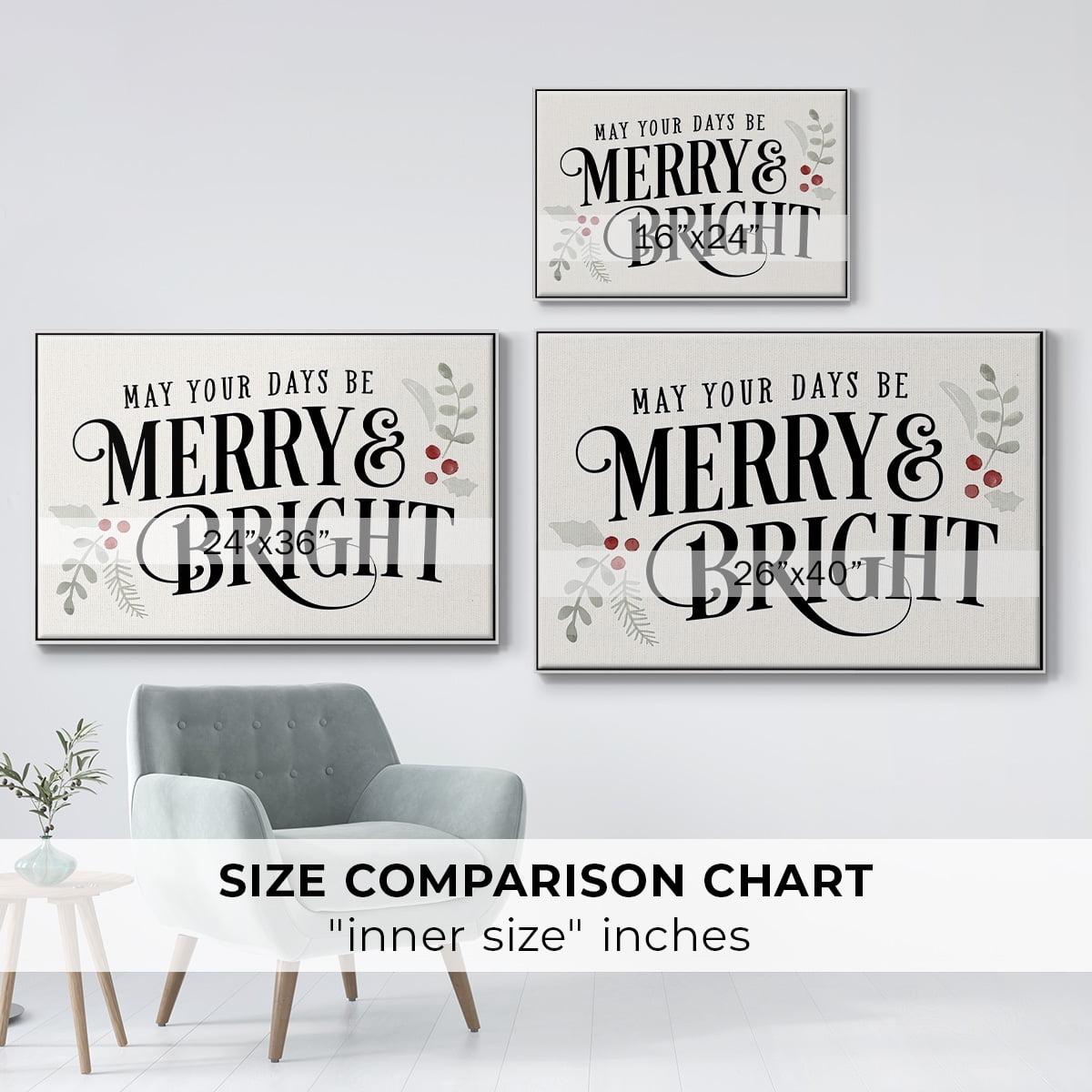Merry Sentiment II - Framed Gallery Wrapped Holiday Canvas - 25 x 37 - White Frame