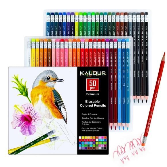 Juego de lápices de colores KALOUR de 50 colores borrables con gomas de borrar