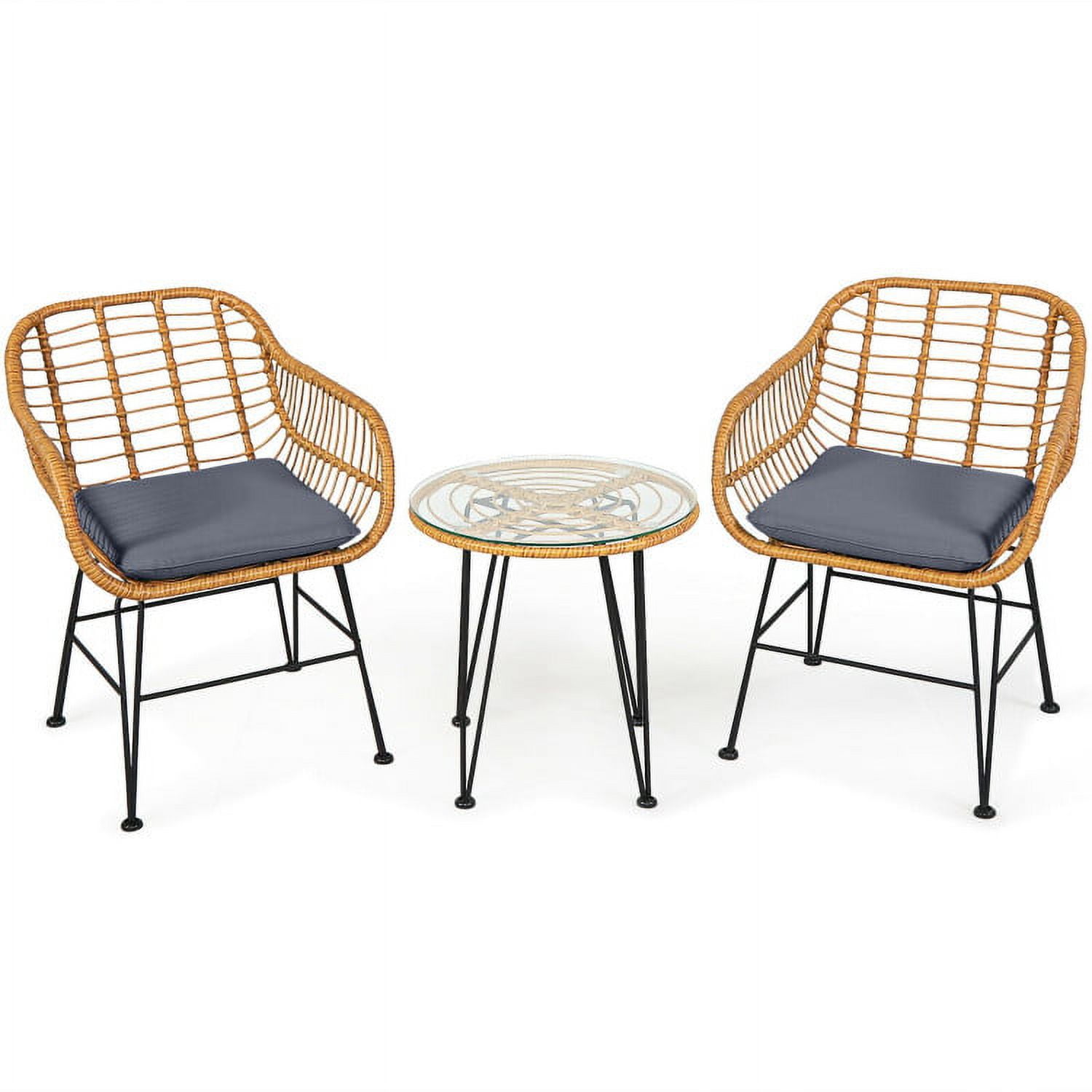 Aimee Lii 3 Pieces Rattan Furniture Set with Cushioned Chair Table, Outdoor Patio Furniture, Gray