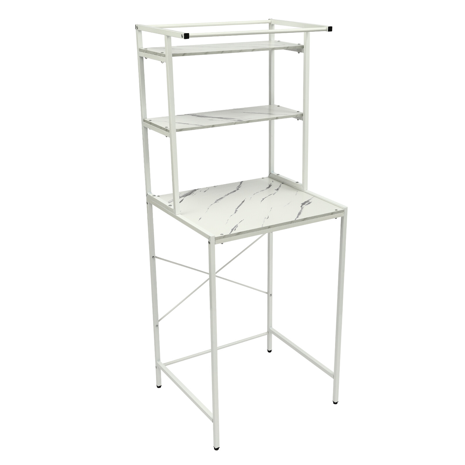 Over The Washer and Dryer Storage Shelf, 3-Tier Bathroom Room Shelf Storage Utility Rack Over The Toilet Washer Dryer Heavy Duty Laundry Room Organizer Bathroom Space Saving Organizer (White+Marble)