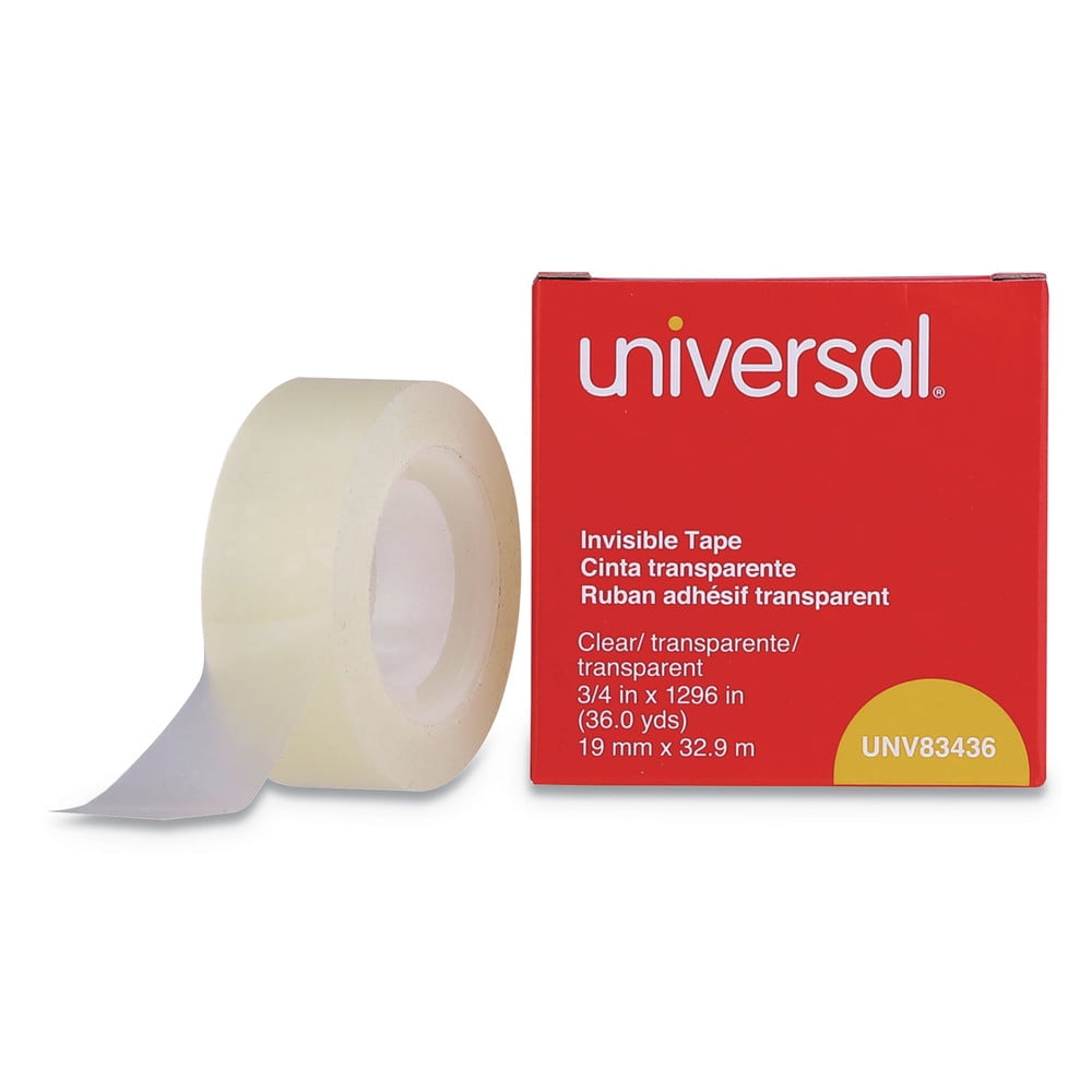 Universal Invisible Tape, 1' Core, 0.75' x 36 yds, Clear, 12/Pack -UNV83436VP