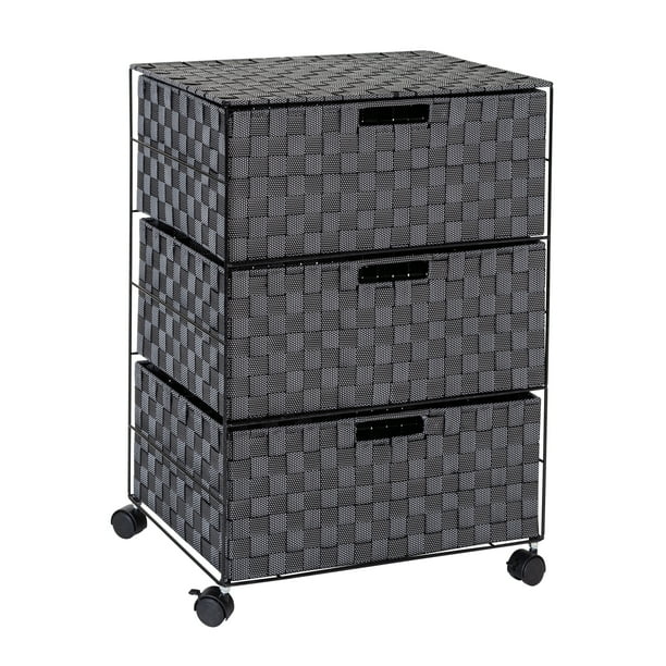 Honey Can Do 3Drawer Woven Home Office Organizer With Wheels, Black