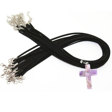 - Natural Stone Amethyst Cross with Soft Leather Necklace Natural Raw Cut Genuine Stone J-NS4