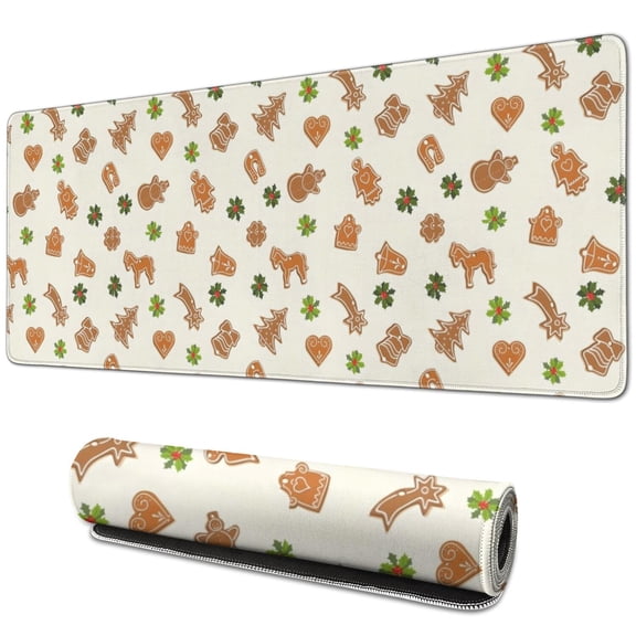 Long Mouse Pads for Desk,Beige Christmas Gingerbread Pattern Desk Mats on Top Of Desks, Desk Mouse Pad Extra Large with 3mm Non-Slip Base and Stitched Edge for Gaming,Office,Work,Home 31.5x11.8in
