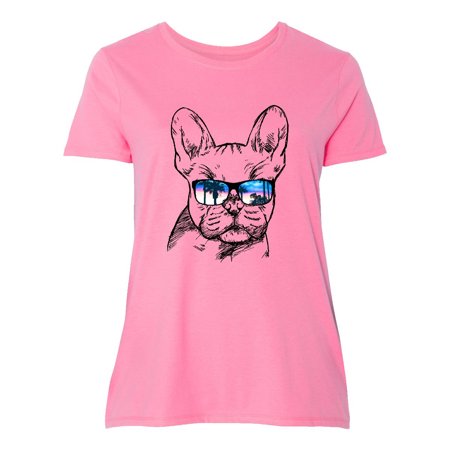 French Bulldog Portrait with Sunglasses Women's Plus Size T-Shirt