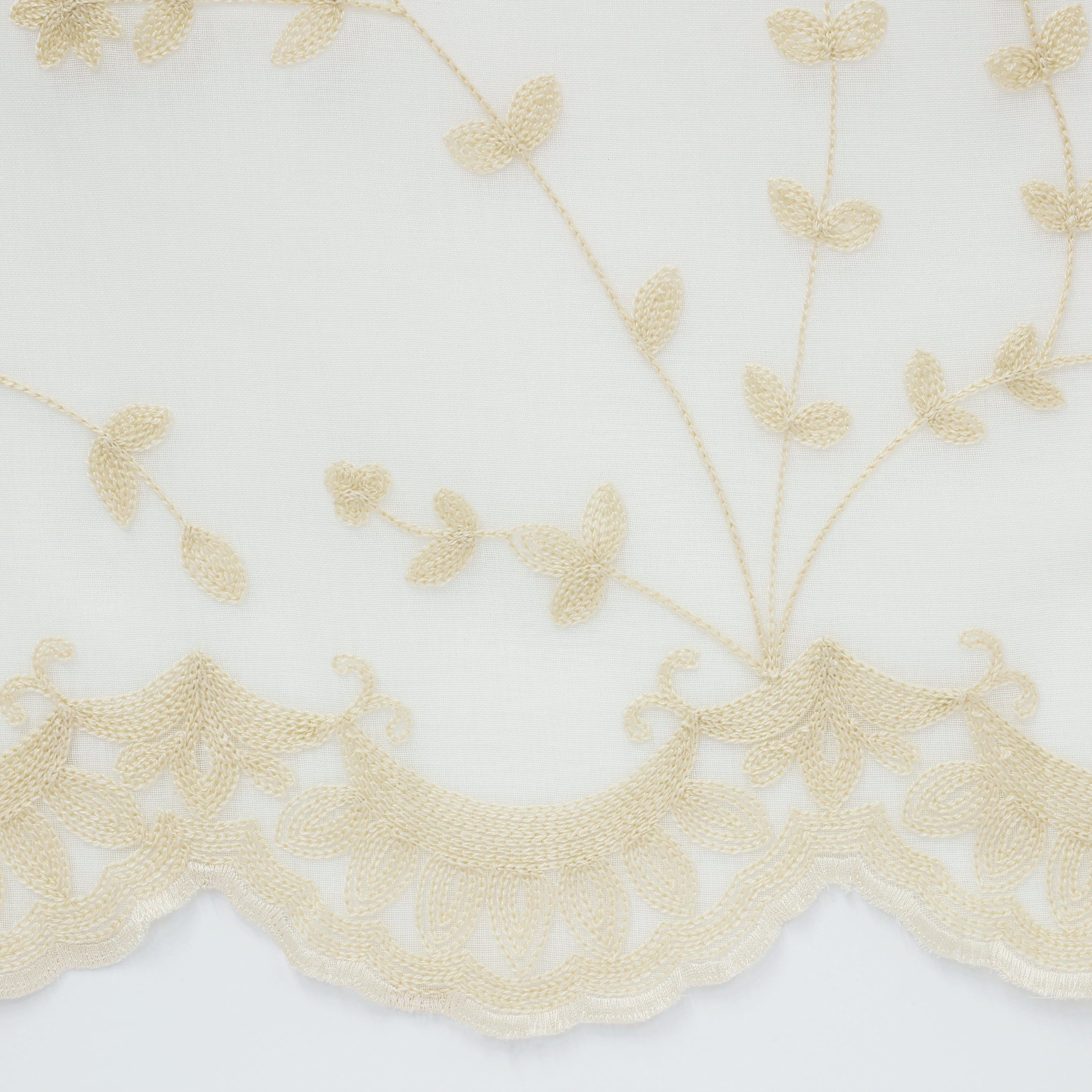 Garcia Embroidered Curtain Sheer with Scallop Detail 52" x 95" in Cream