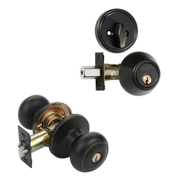Dynasty Hardware Sierra Front Door Knob Keyed Lock and Single Cylinder