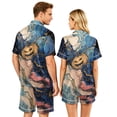 thumbnail image 5 of JULMCOMO Halloween Pajama Sets for Couples Pumpkin Ghost Bat Print Button Down Loose Lounge Sets Funny Print Party Soft Shorts Pajamas Purple-Women S, 5 of 5