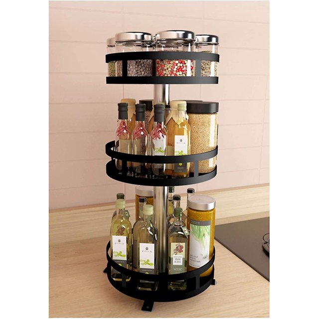 Gabinete de cocina negro tocadiscos estante de especias bandeja giratoria de Metal YONGSHENG 360 grados