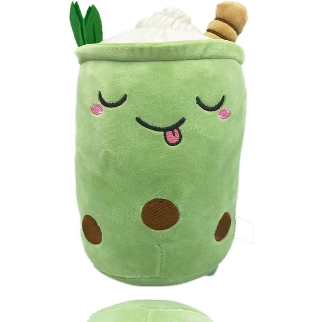 Peluche Boba de peluche, peluche Boba Plushie Boba almohada de peluche con burbujas de té, juguete de peluche, cojín de abrazo Kawaii súper suave, juguete de peluche realista para niñas y niños (9 pulgadas, verde) oso de fresa Electrónica